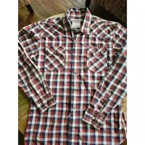 Wrangler Plaid Pearl Snap Button Down Men's Size Medium - Picture 6 of 12